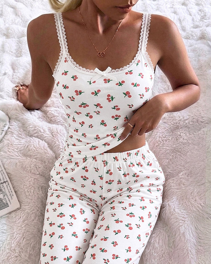 Snug Ditsy Floral Lace Trim Sleepwear Set