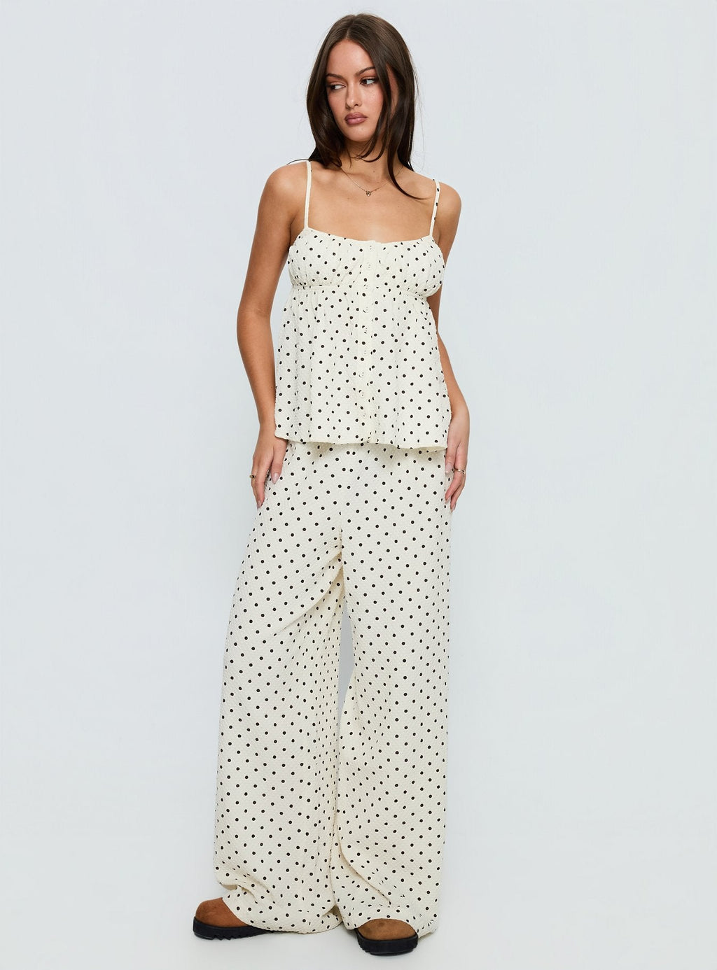 Sleek and Cozy White Polka Set