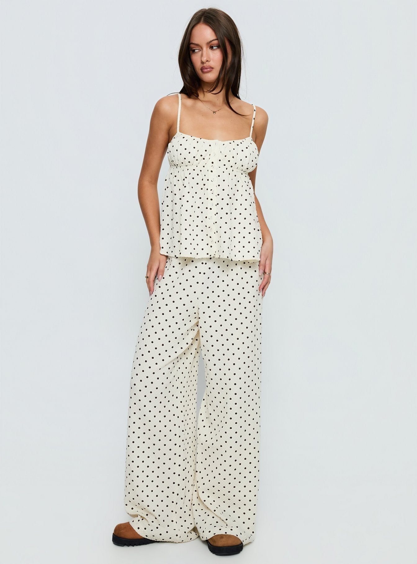 Sleek and Cozy White Polka Set