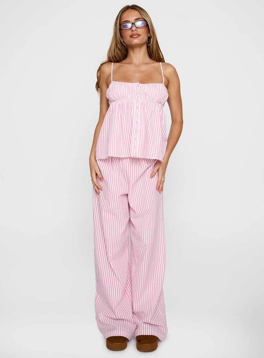 Sleek and Cozy Pink Striped Set