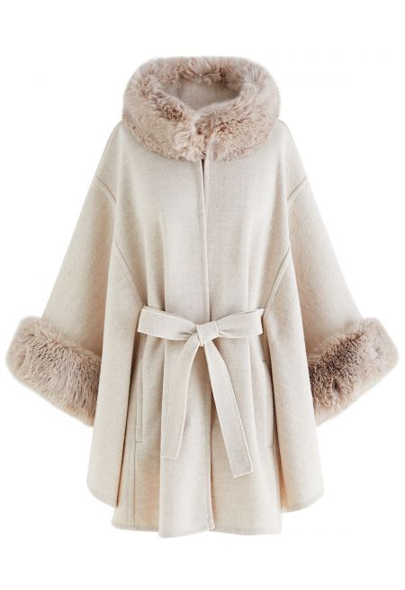 Stylish Bowknot Faux Fur Poncho