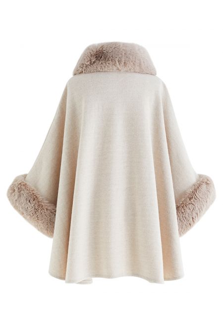Stylish Bowknot Faux Fur Poncho