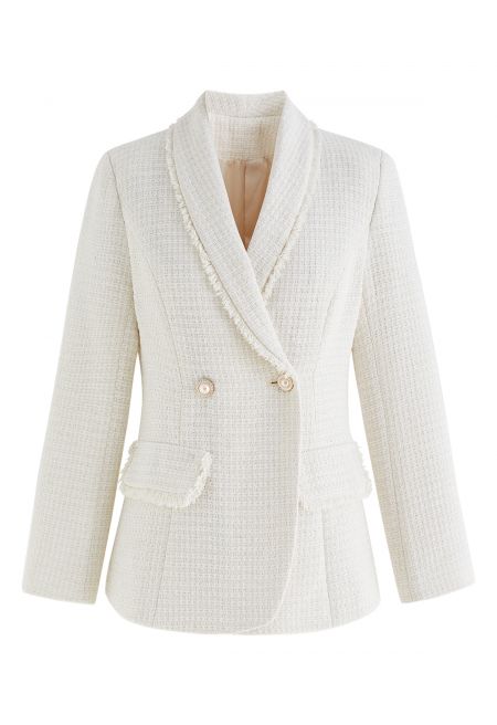 Maya Stylish Shawl Collar Tweed Blazer