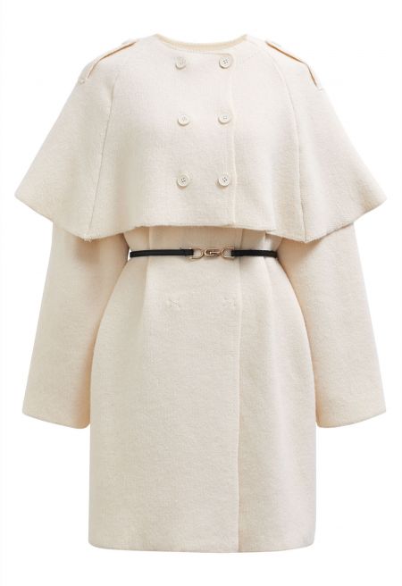 Sleek Detachable Cape Belted Coat Dress