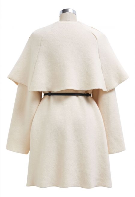 Sleek Detachable Cape Belted Coat Dress