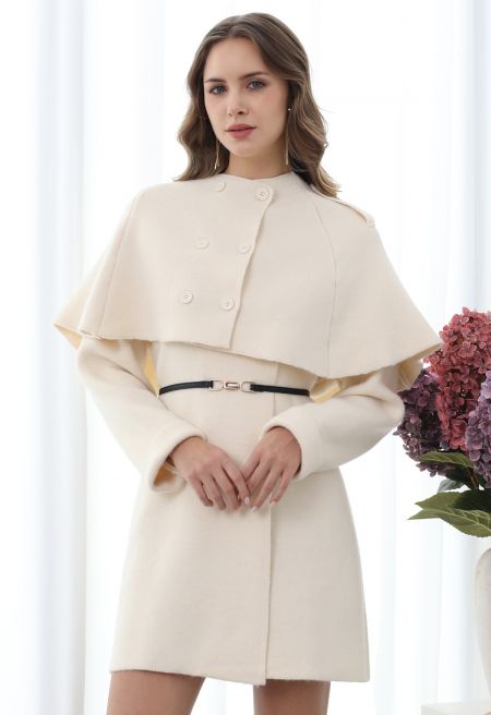 Sleek Detachable Cape Belted Coat Dress