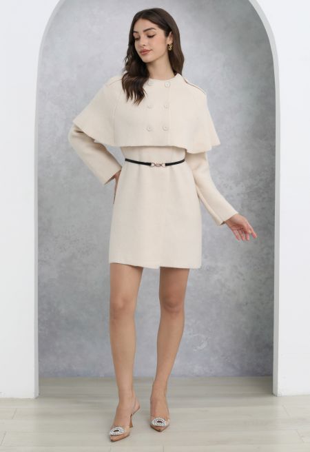 Sleek Detachable Cape Belted Coat Dress