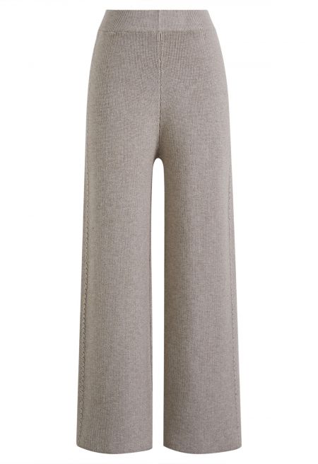 Dora Comfortable Knit Straight Leg Pants in Sand