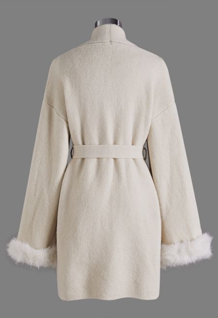 Riviera Shawl Collar Faux Fur Belted Knit Coat