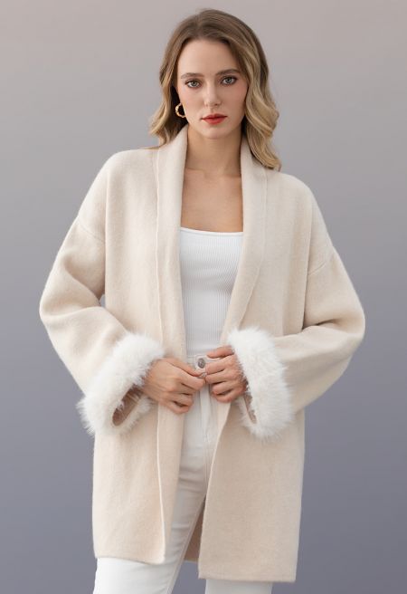 Riviera Shawl Collar Faux Fur Belted Knit Coat