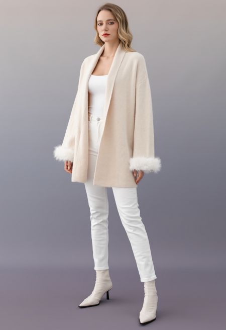 Riviera Shawl Collar Faux Fur Belted Knit Coat