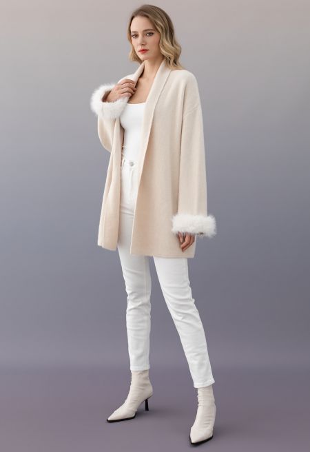 Riviera Shawl Collar Faux Fur Belted Knit Coat
