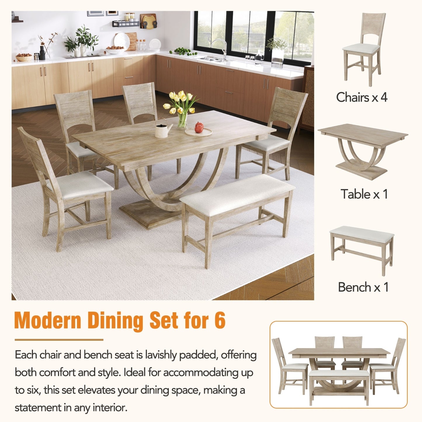 Oriental Dining Table Set For 6