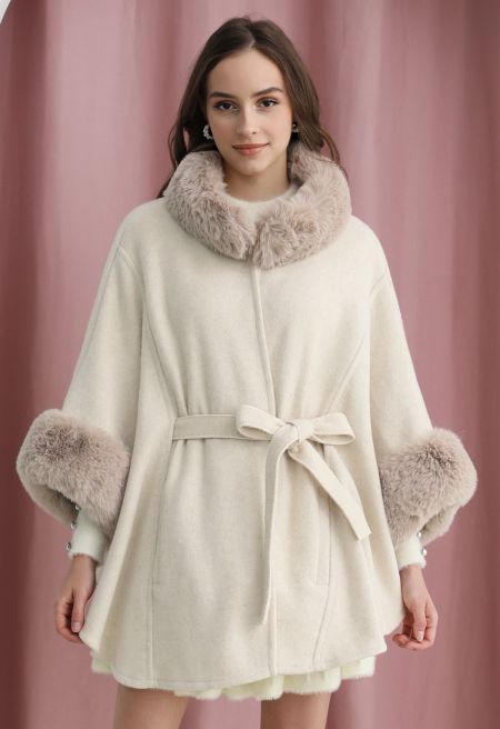 Stylish Bowknot Faux Fur Poncho