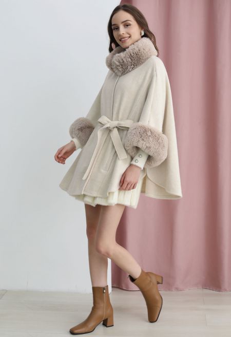 Stylish Bowknot Faux Fur Poncho