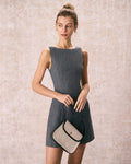 Stylish Slate Boat Neck Sleeveless Mini Dress