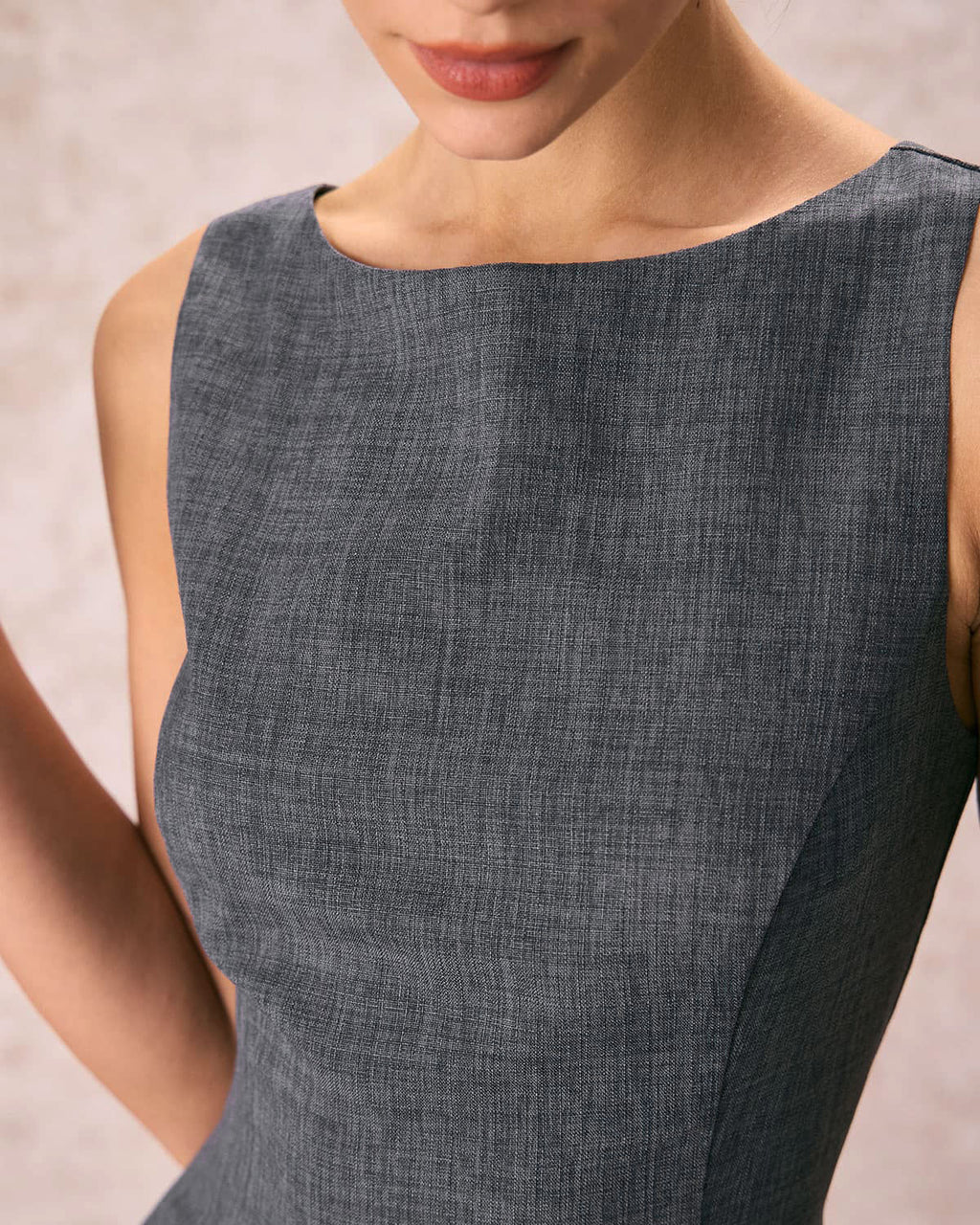 Stylish Slate Boat Neck Sleeveless Mini Dress