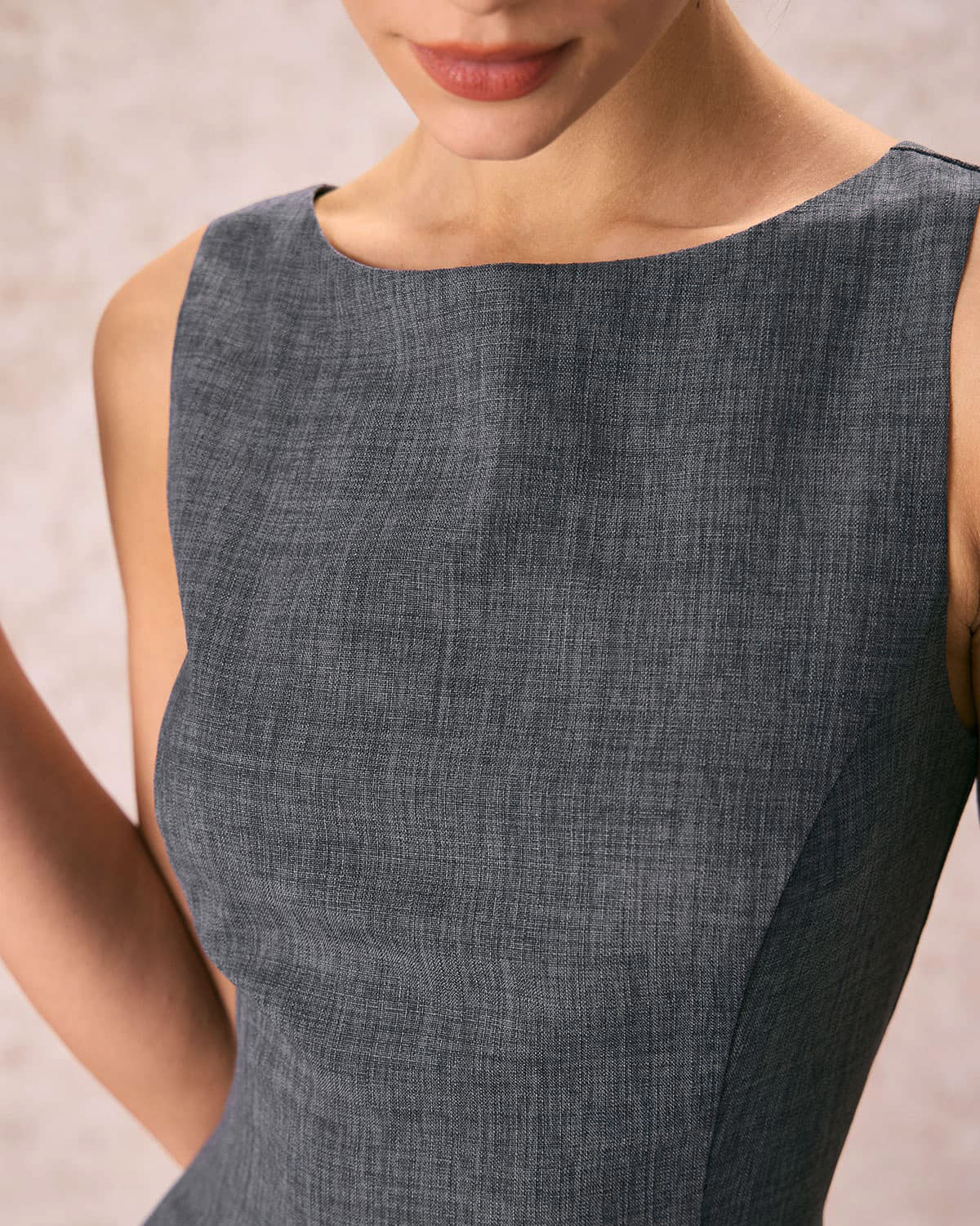 Stylish Slate Boat Neck Sleeveless Mini Dress