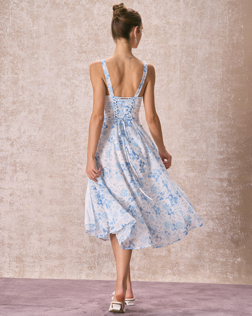 Tranquil Square Neck Floral Midi Dress