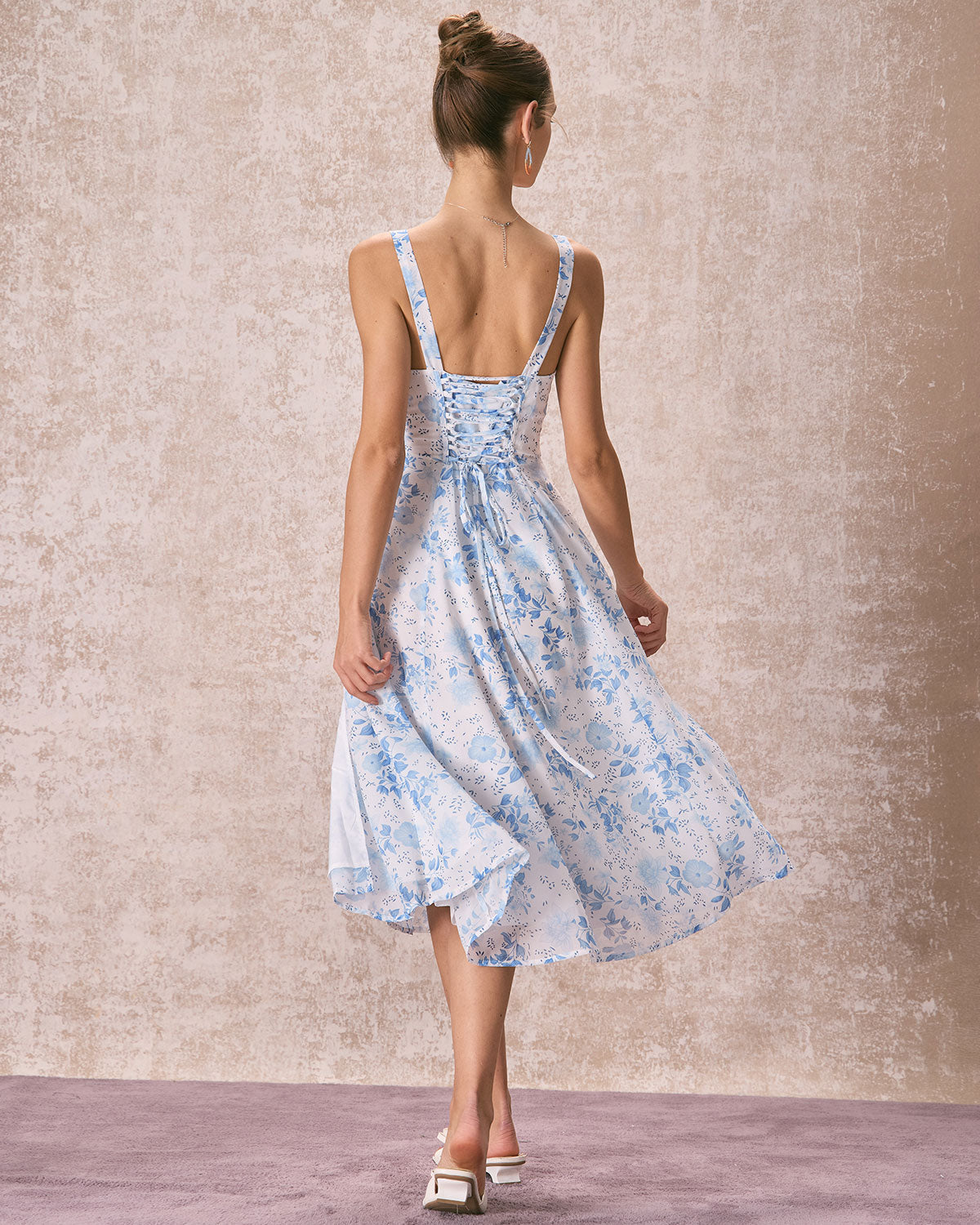 Tranquil Square Neck Floral Midi Dress