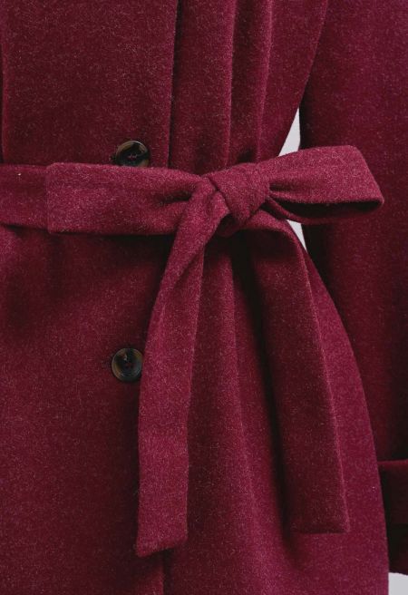 Stylish Collared Tie-Waist Buttoned Coat