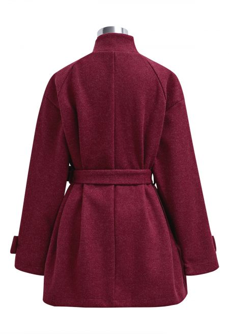 Stylish Collared Tie-Waist Buttoned Coat