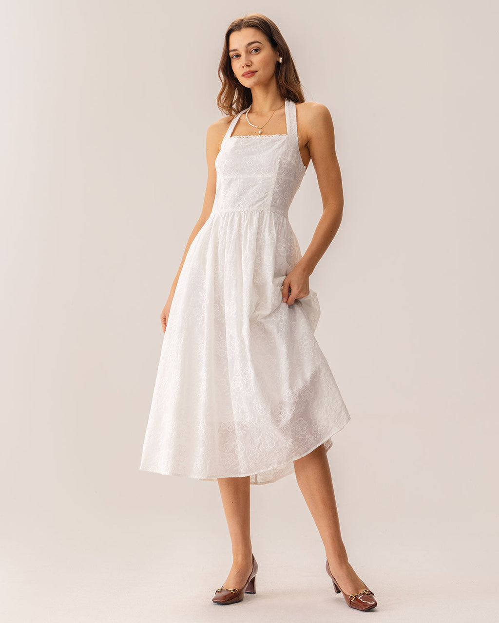 Bloom Embroidered Halter Midi Dress