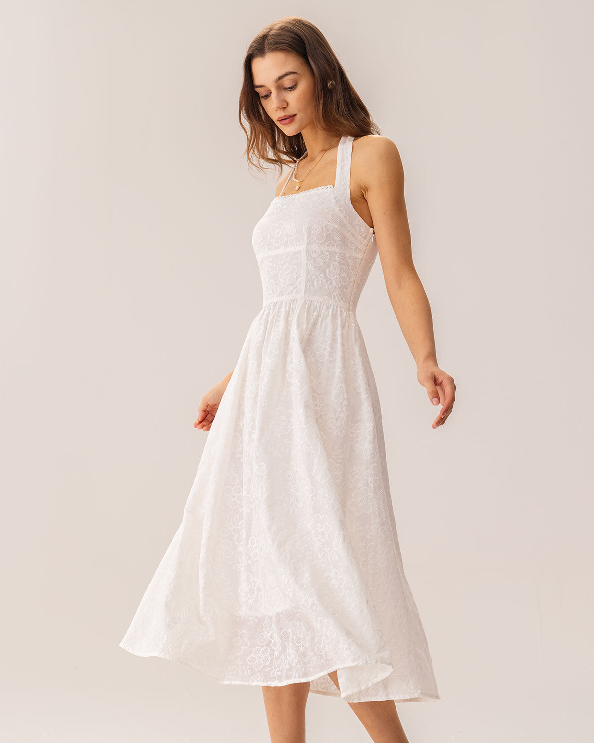Bloom Embroidered Halter Midi Dress