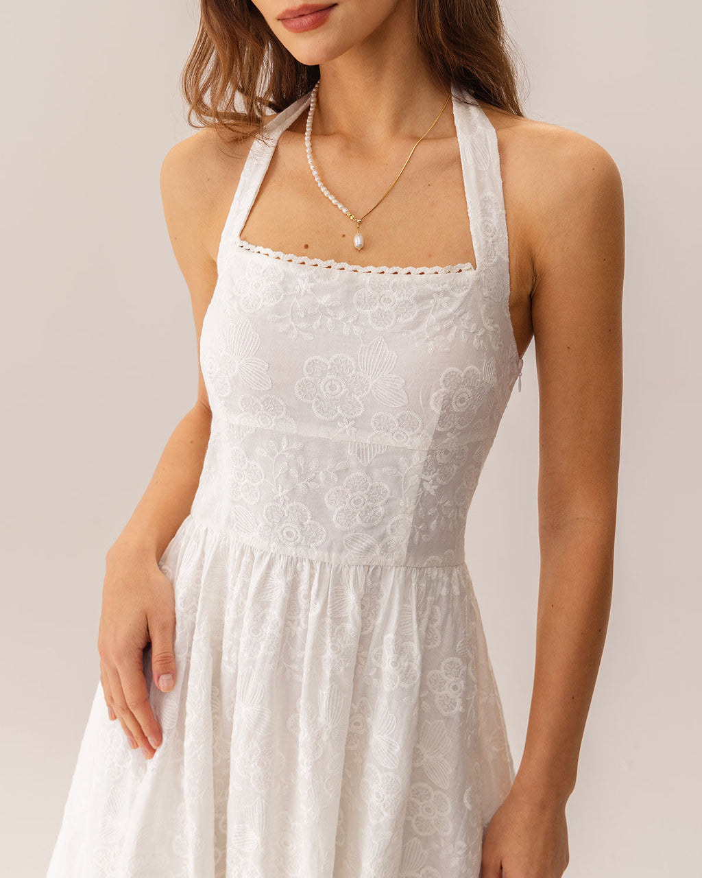 Bloom Embroidered Halter Midi Dress