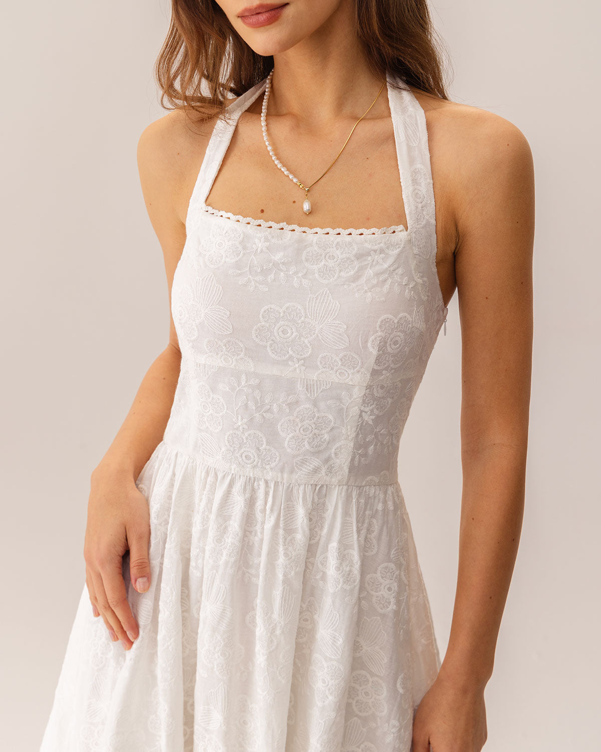 Bloom Embroidered Halter Midi Dress
