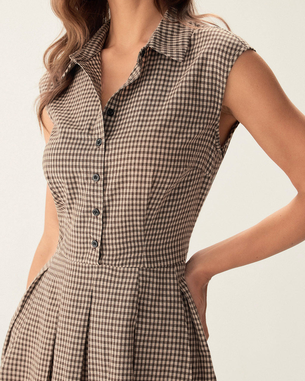 Hazel Plaid Button Chic Pleated Midi Dress