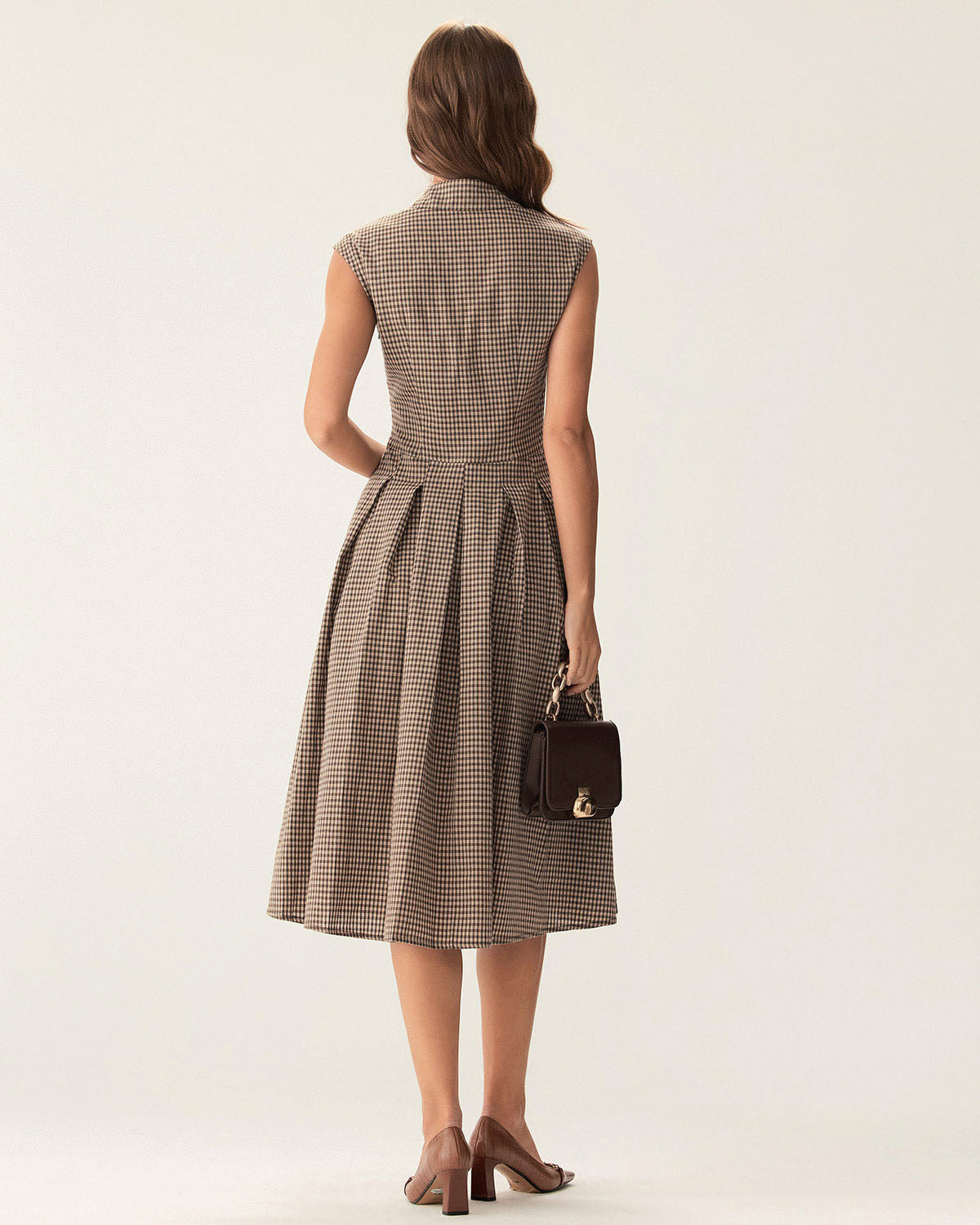 Hazel Plaid Button Chic Pleated Midi Dress
