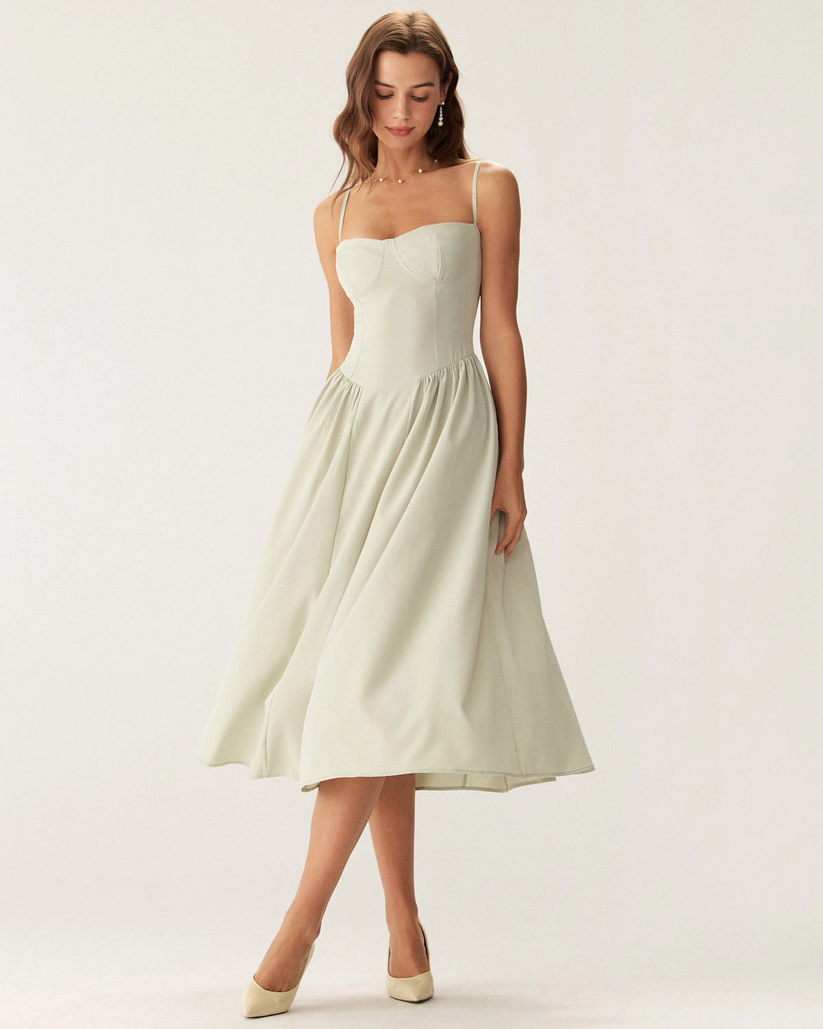 Sage Pocket Square Neck Slip Midi Dress