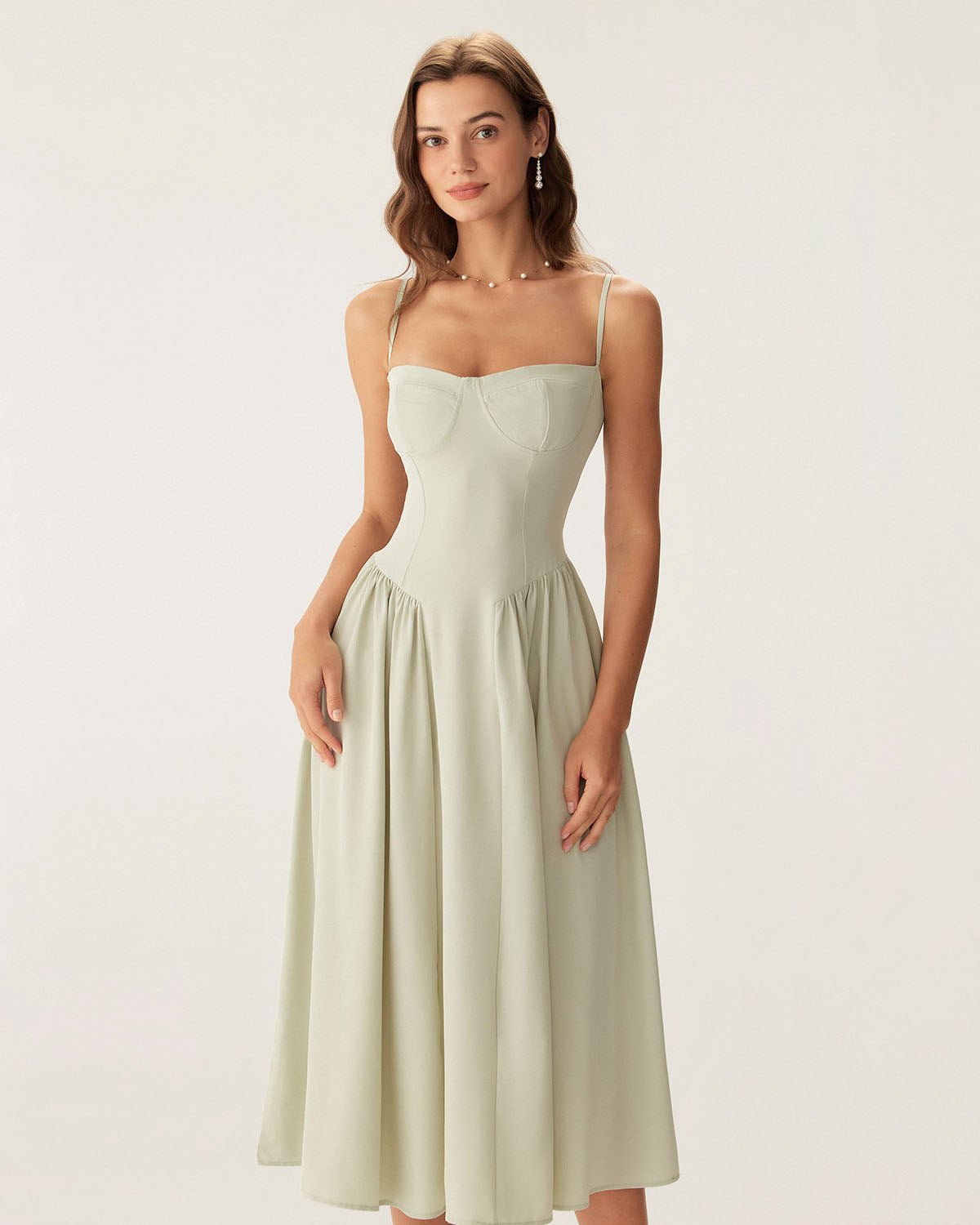 Sage Pocket Square Neck Slip Midi Dress