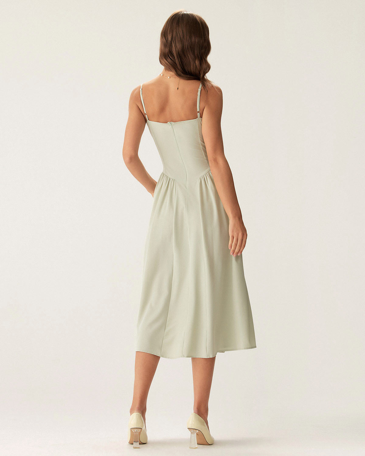 Sage Pocket Square Neck Slip Midi Dress