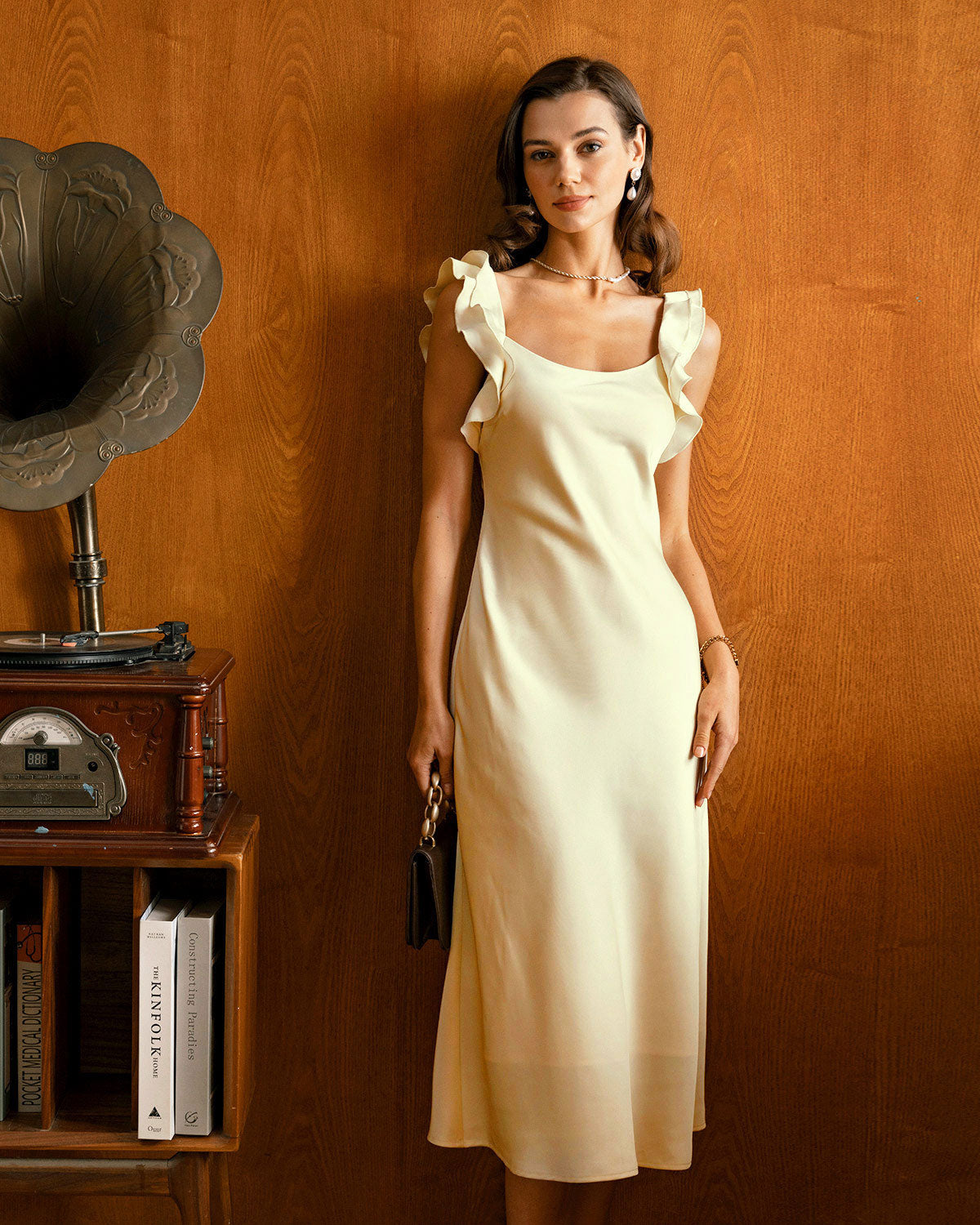 Golden Hour Ruffle Satin Midi Dress