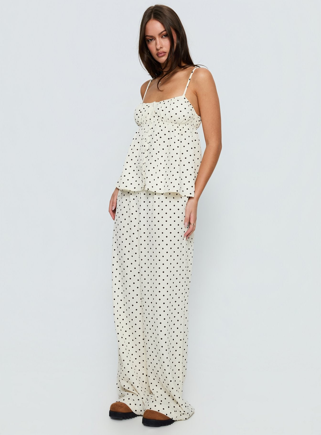 Sleek and Cozy White Polka Set