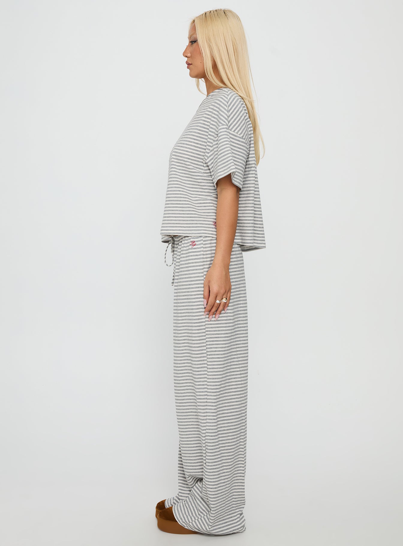 Cozy Off Shoulder Striped Sleepwear Set