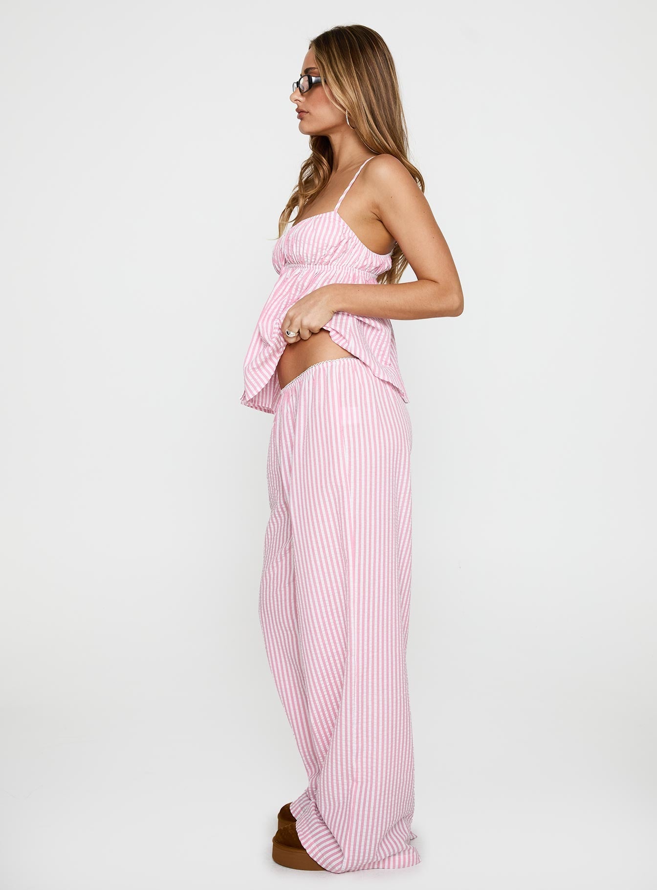 Sleek and Cozy Pink Striped Set