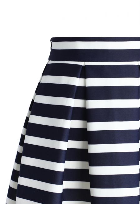 Adorable Stripe Pleated A-Line Midi Skirt