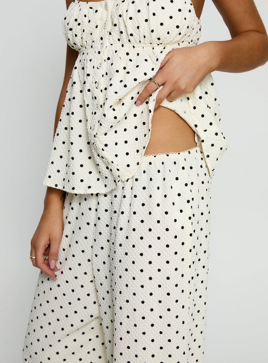 Sleek and Cozy White Polka Set