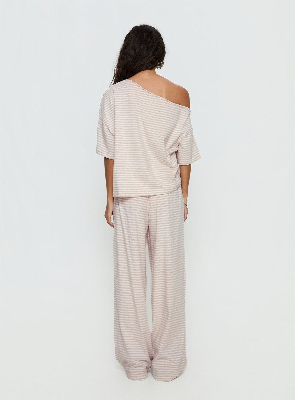 Cozy Off Shoulder Striped Sleepwear Set