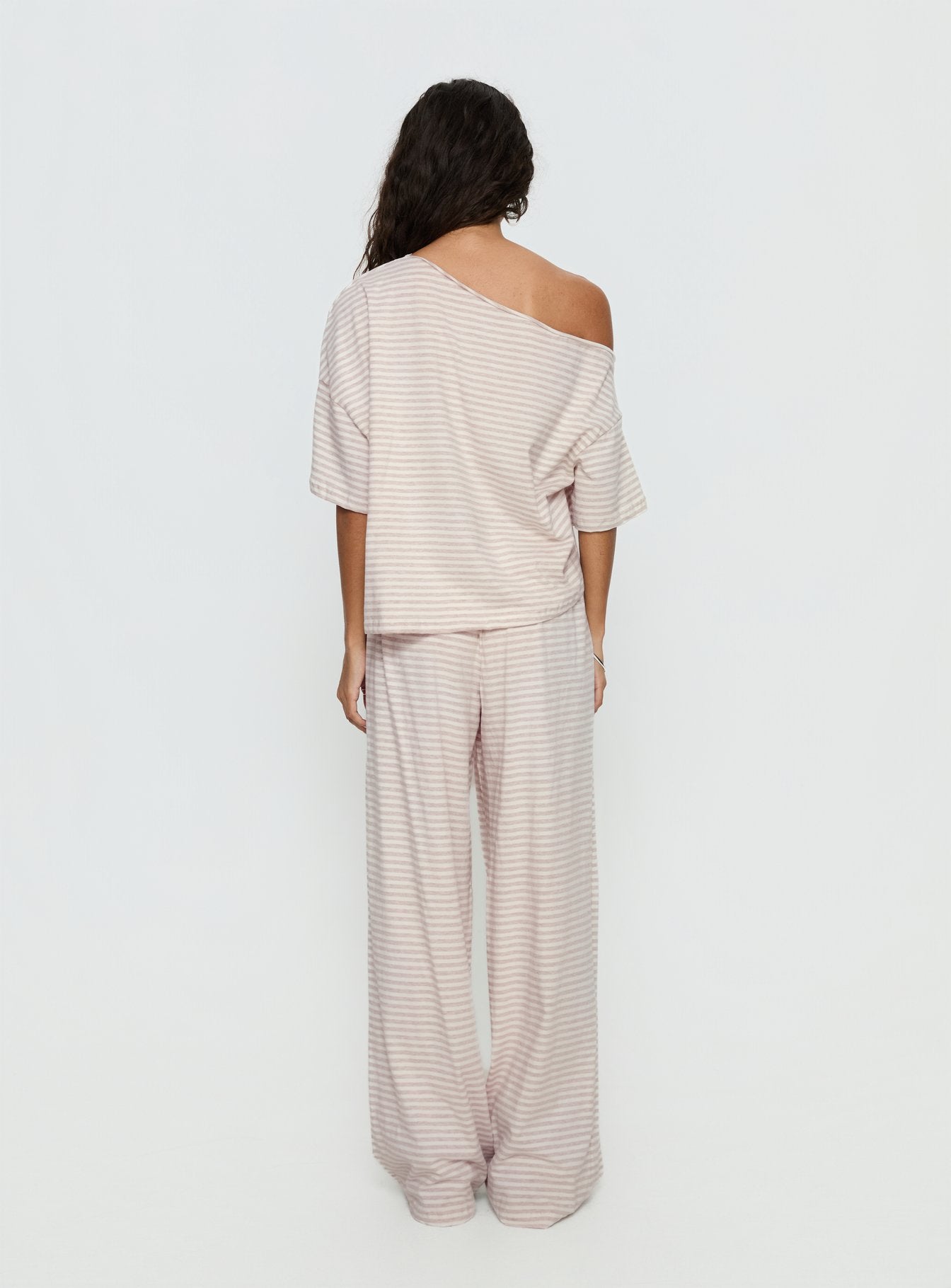 Cozy Off Shoulder Striped Sleepwear Set