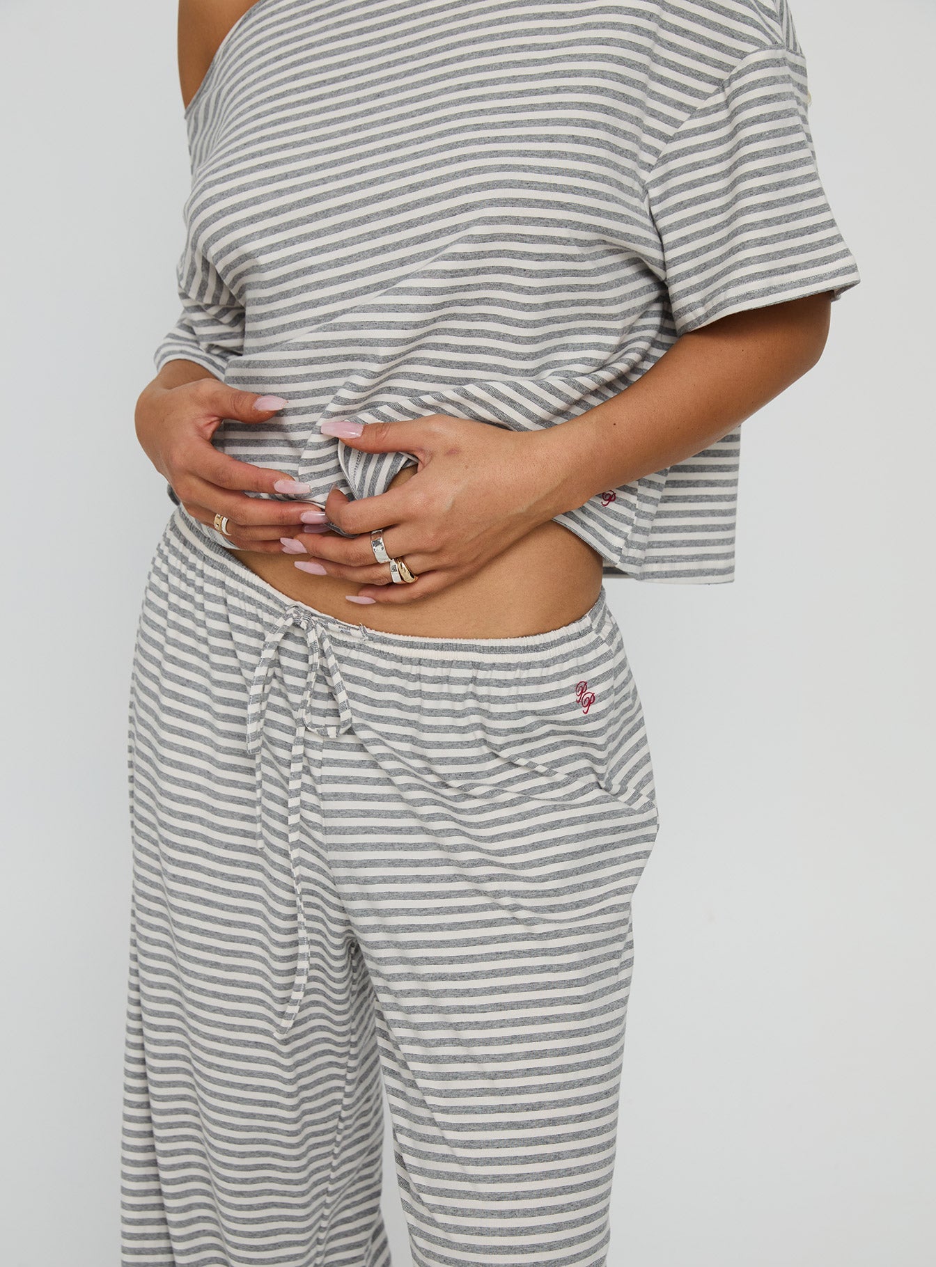 Cozy Off Shoulder Striped Sleepwear Set