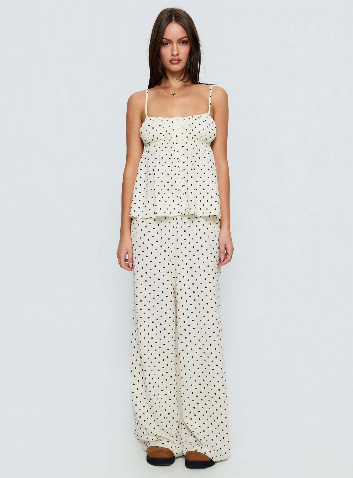 Sleek and Cozy White Polka Set