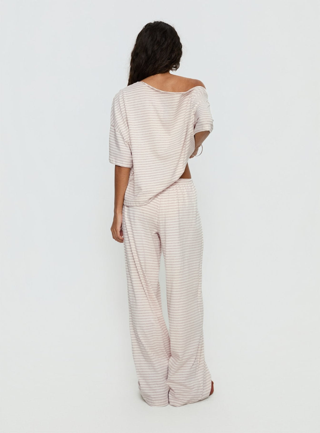 Cozy Off Shoulder Striped Sleepwear Set