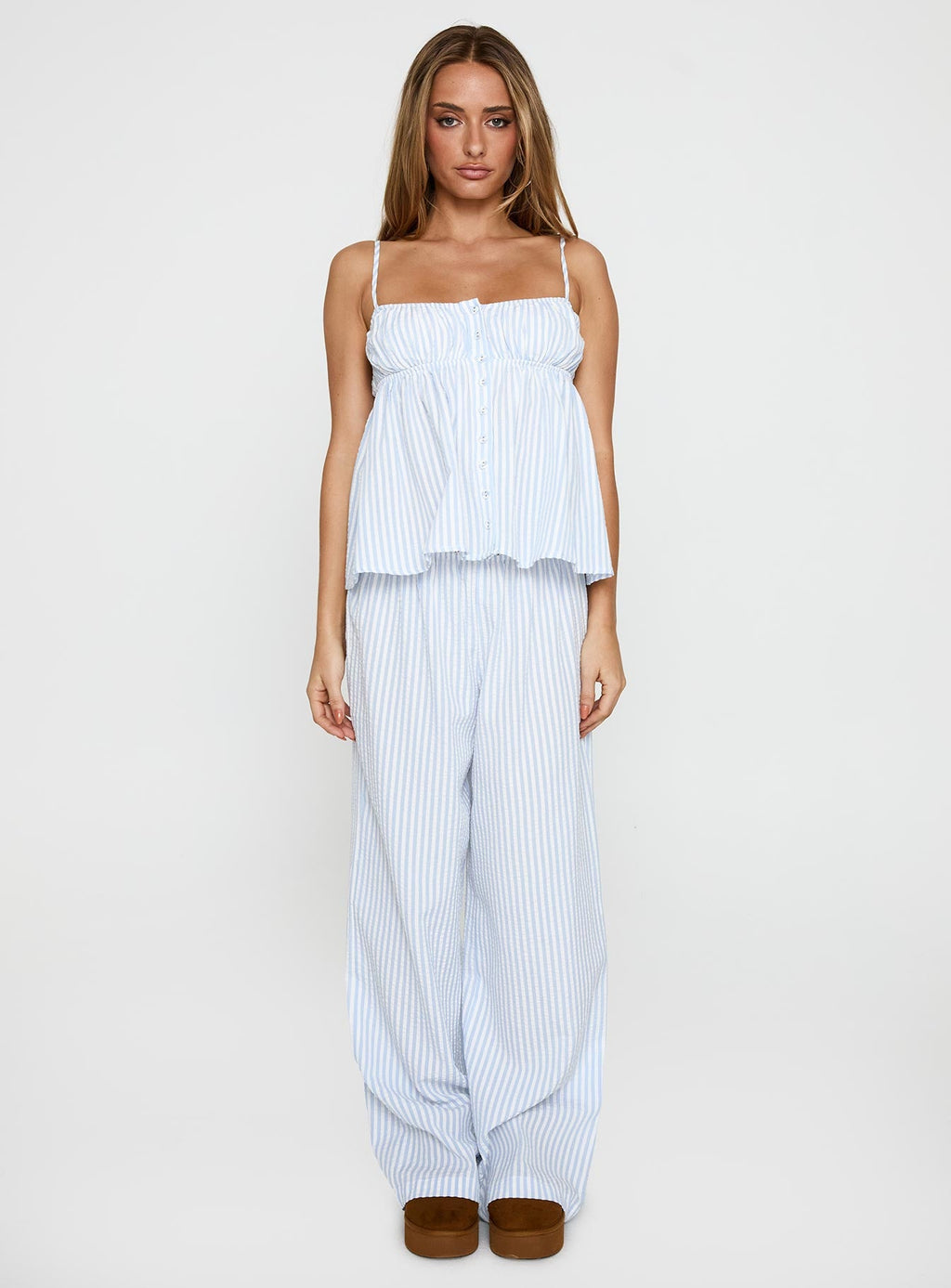 Sleek and Cozy Blue Striped Set