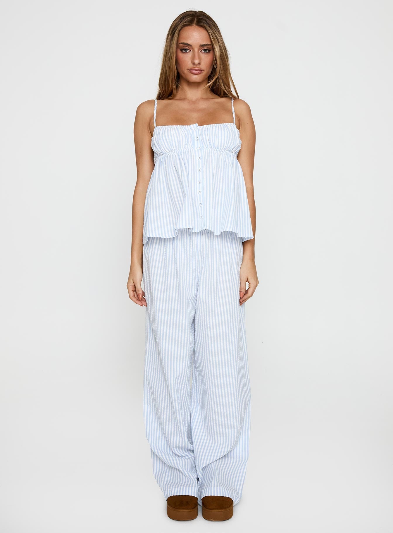 Sleek and Cozy Blue Striped Set