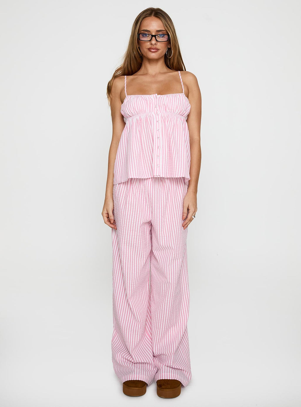 Sleek and Cozy Pink Striped Set