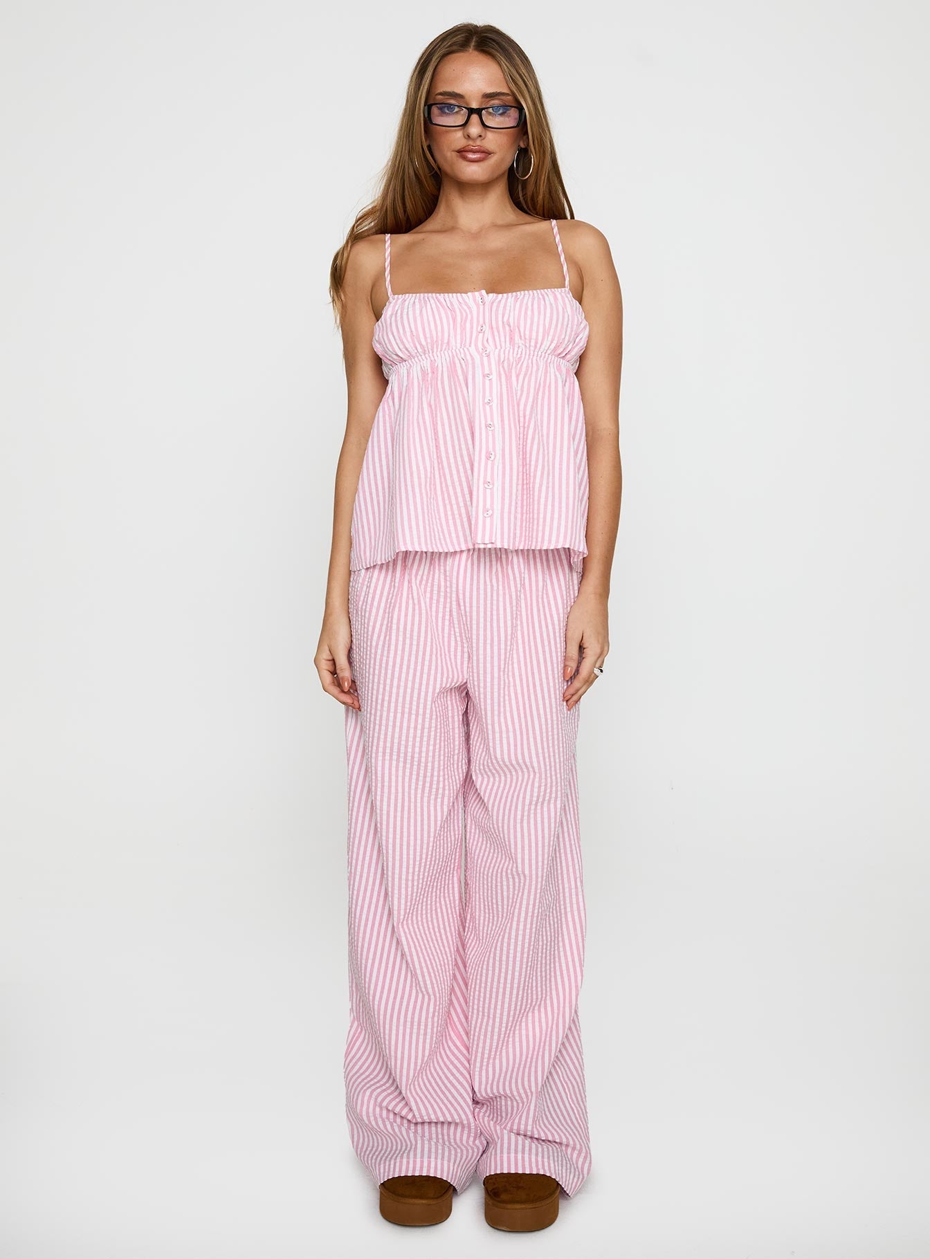 Sleek and Cozy Pink Striped Set